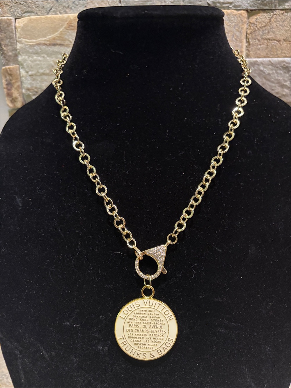LV Trunks & Bags Coin Pendant Necklace with Sparkle Toggle Necklace